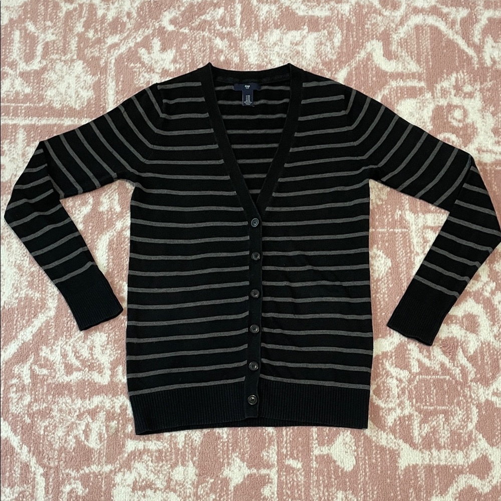 Gap V Neck Black Striped Cardigan